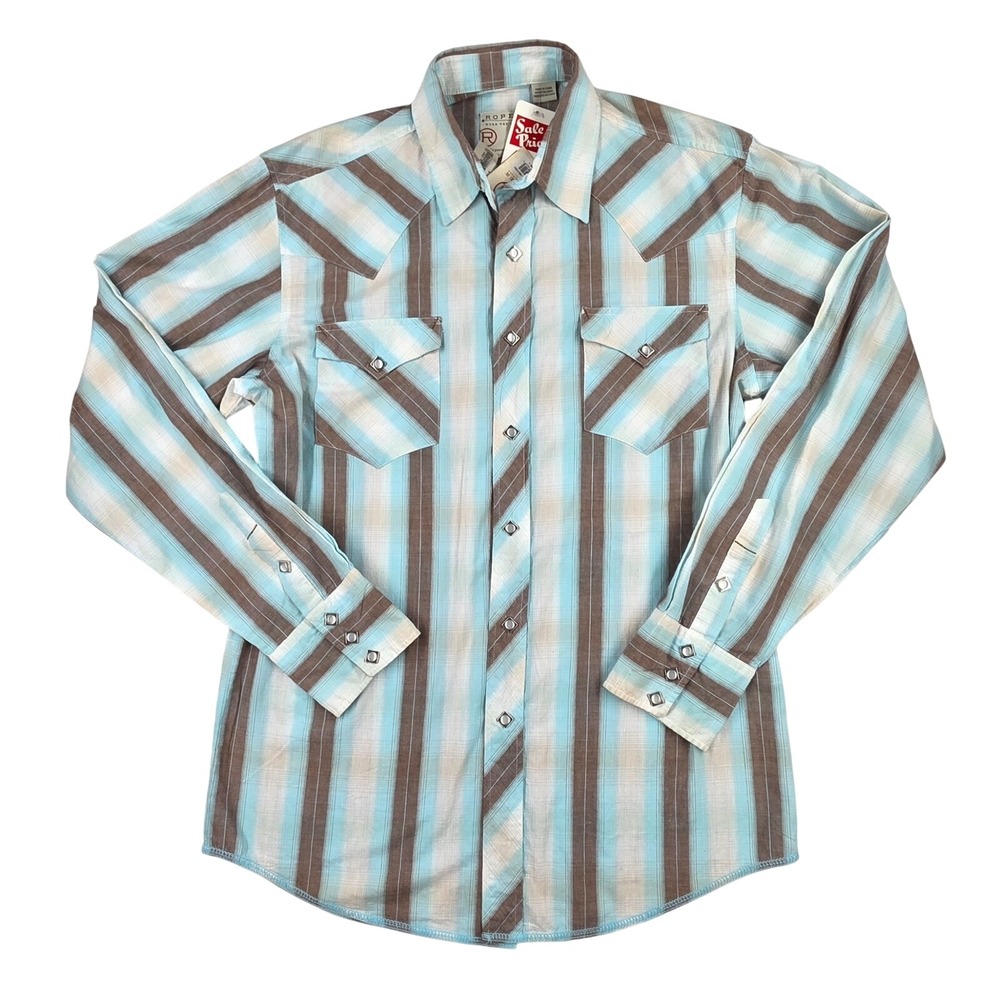 Roper Mens Blue Brown Plaid Western Snap Long Sleeve Shirt 3-01-062-412BU Large